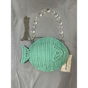 NEW Tommy Bahama Woven Teal Color Wicker Shoulder Bag Purse - Fish Shape
